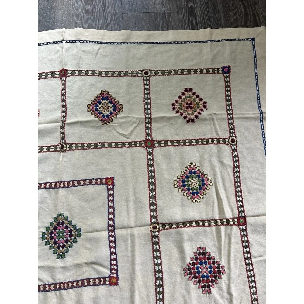 Vintage Hand Embroidered Colorful Tapestry Traditional Czech Slovak 45x48 Boho